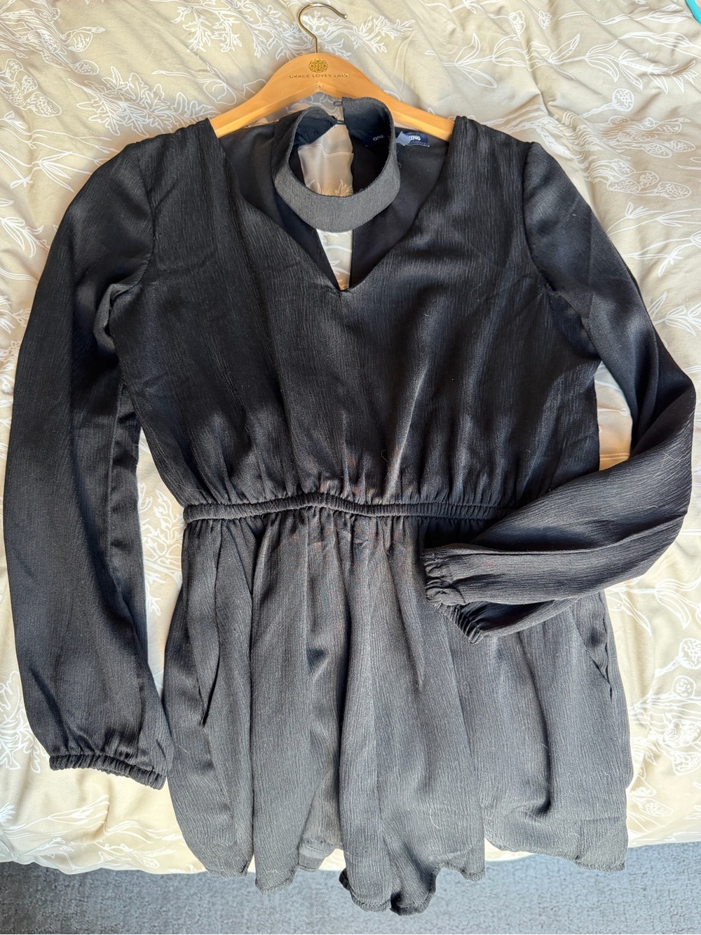 one clothing Black Long-Sleeve Elastic-Waist Tunic Dress